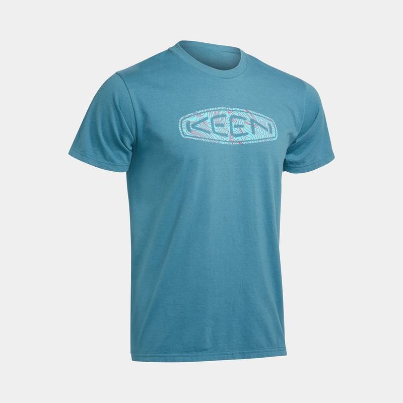 Keen Topo Logo - Erkek T-Shirt - Mavi - Turkey (517896VLJ)